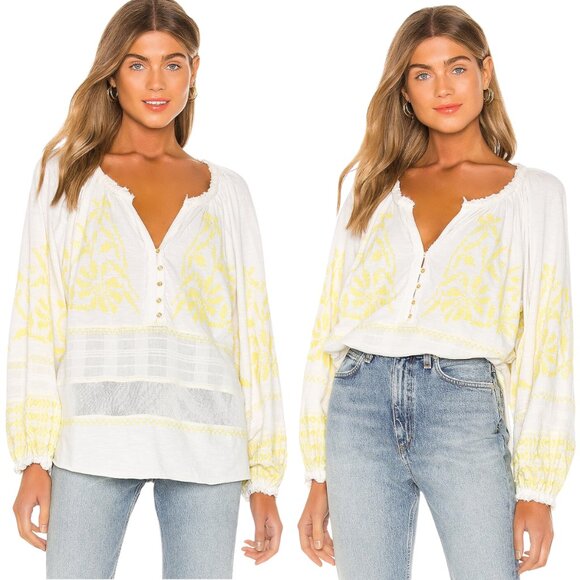 Free People Persuasion Women Size Small Yellow Balloon Sleeve Blouse - Picture 3 of 11